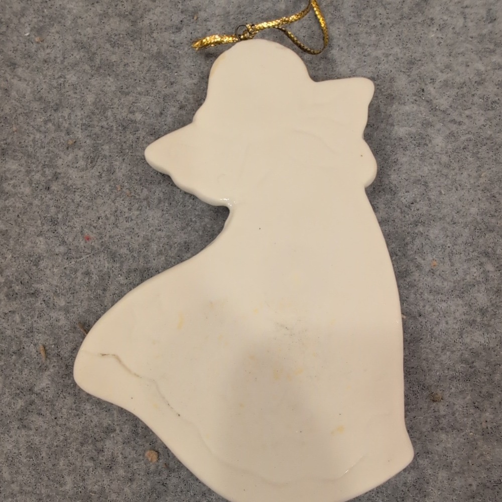 Ceramic Angel Christmas Ornament White Silver Heart Stars Gold Cord Hanging Dcor - Picture 4 of 4